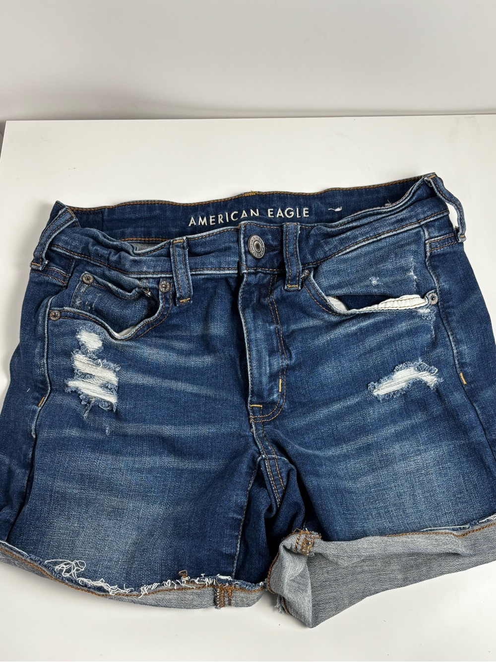 American Eagle Outfitters Women's Distressed Denim Shorts - Dark Blue